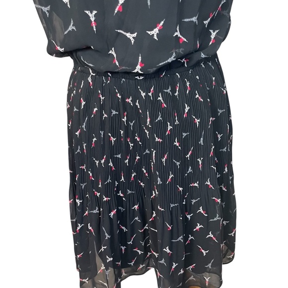 Elle Dress Size M Juniors Chiffon Black Cap Sleeve Semi Pleat Eiffel Tower Paris - Picture 5 of 12